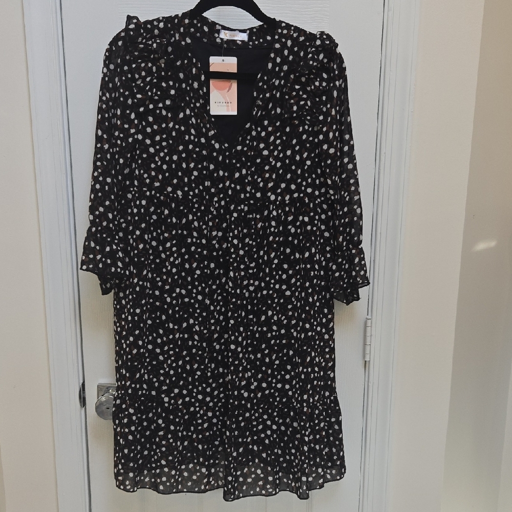 Black Ruffled Midi Dress with Relaxed Fit